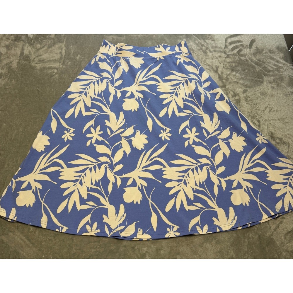 Pact Organic Cotton Floral Midi Skirt Blue Cream Tropical Pockets Size M - Picture 11 of 11